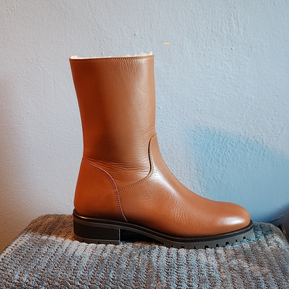 NEW LAMICA WOMEN'S CHESNUT BROWN LEATHER BOOTS Size 8 Italy Faux Shearling Lined